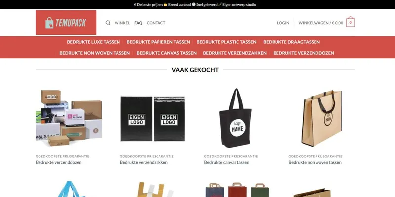 Homepage van Temupack