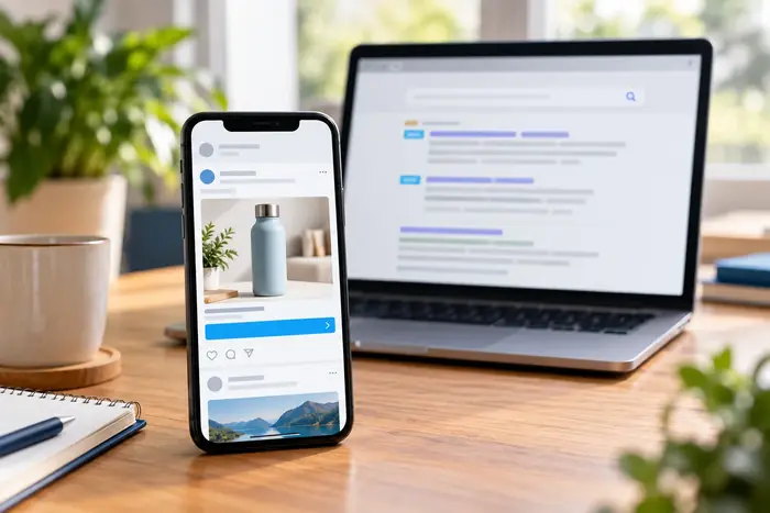 Advertenties op smartphone en laptop