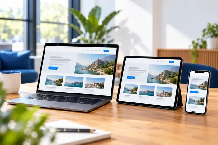 Website op laptop, tablet en smartphone